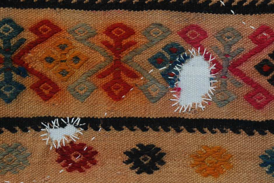 3x4 Handmade Wool Tapestry Rug, Tribal Textile Wall Hanging, Geometric Fiber Art Decor
