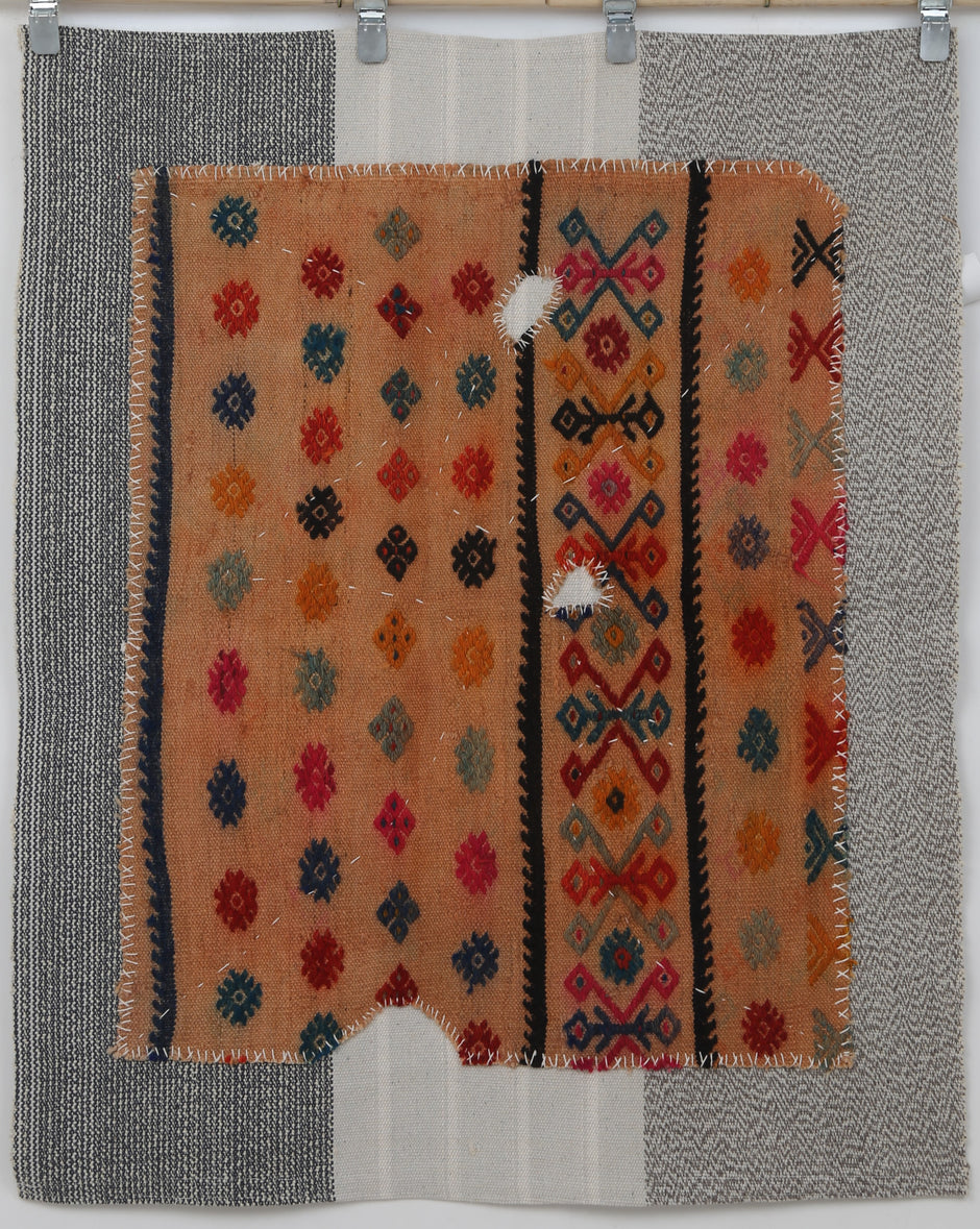 3x4 Handmade Wool Tapestry Rug, Tribal Textile Wall Hanging, Geometric Fiber Art Decor