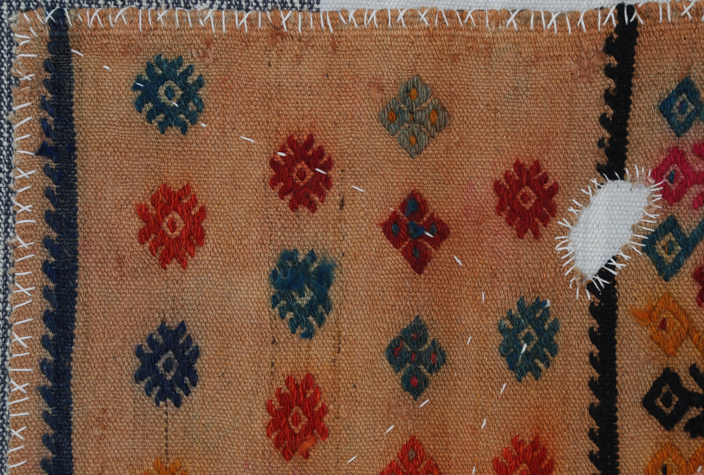 3x4 Handmade Wool Tapestry Rug, Tribal Textile Wall Hanging, Geometric Fiber Art Decor
