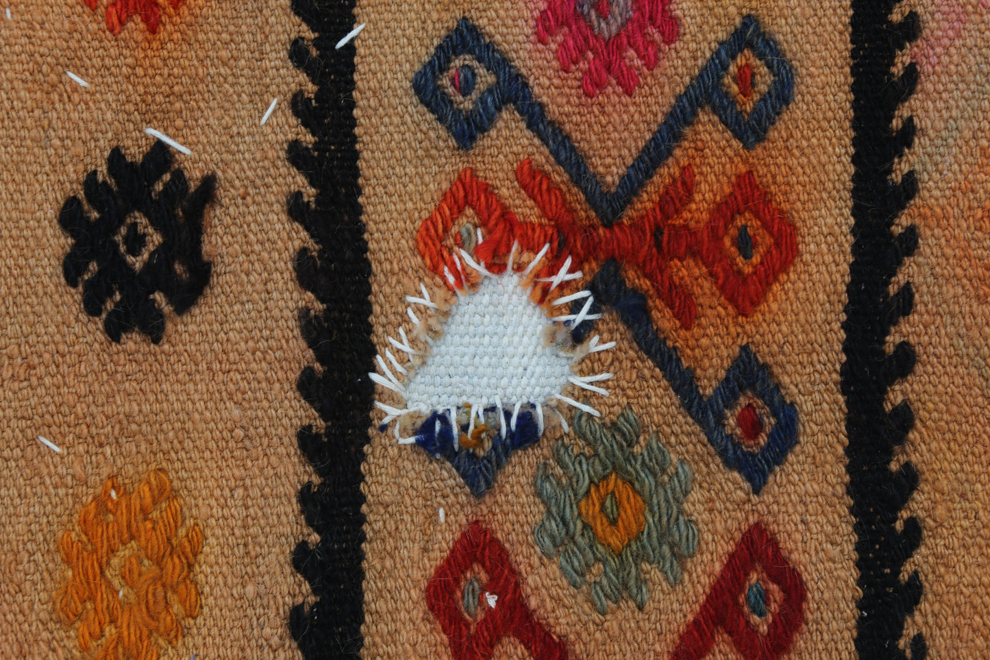 3x4 Handmade Wool Tapestry Rug, Tribal Textile Wall Hanging, Geometric Fiber Art Decor