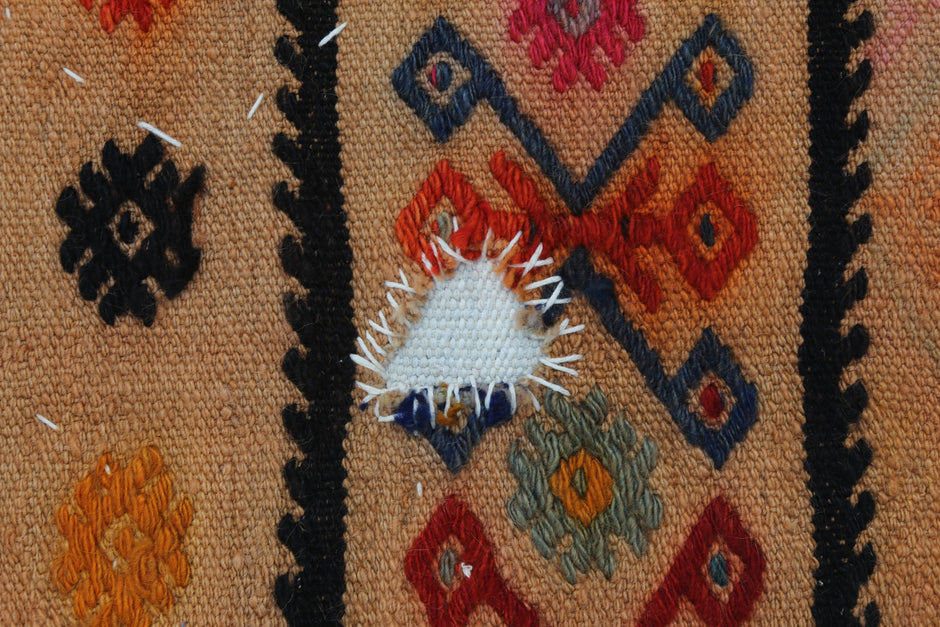 3x4 Handmade Wool Tapestry Rug, Tribal Textile Wall Hanging, Geometric Fiber Art Decor