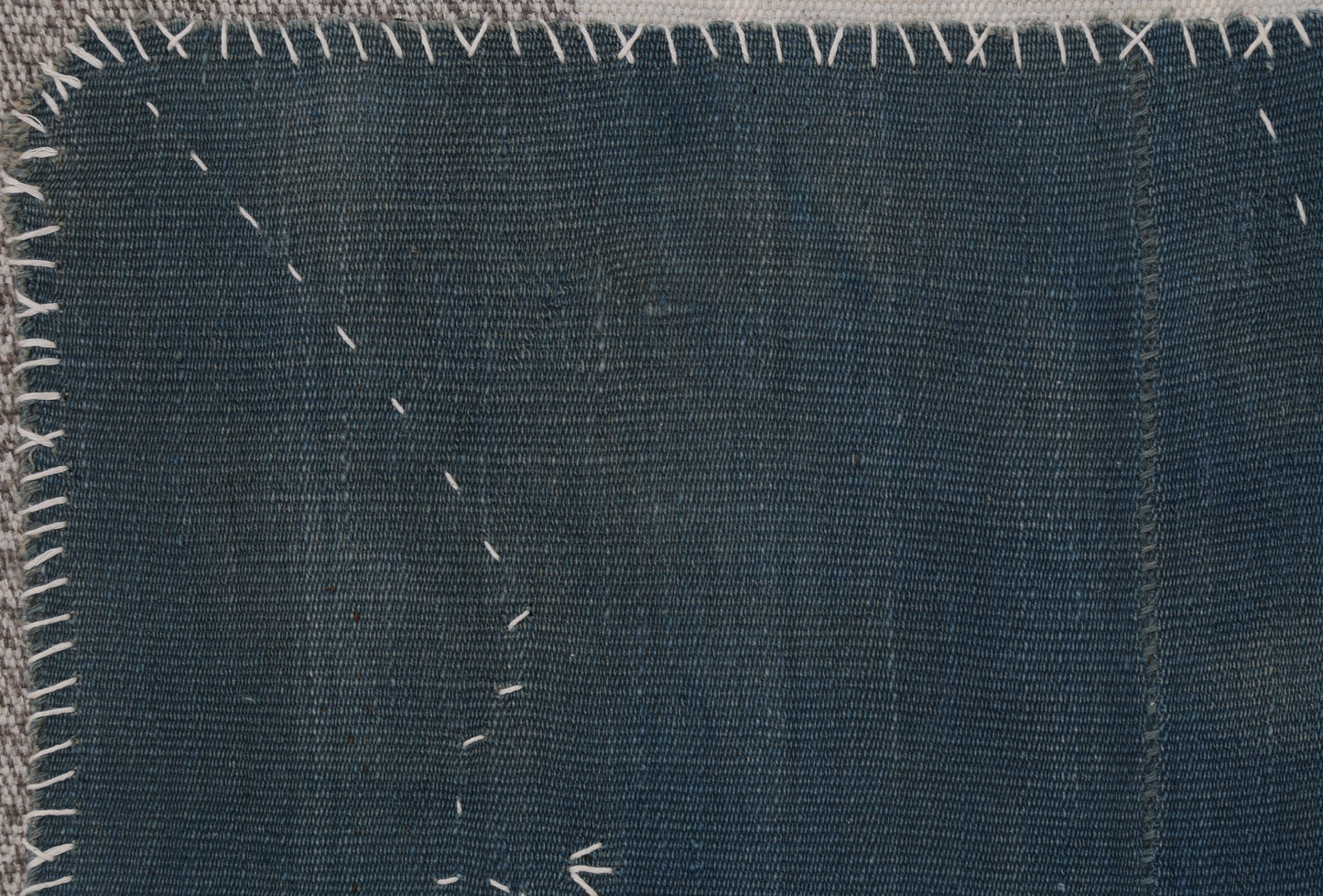 3x4 Handmade Hemp Wool Tapestry Rug, Blue Textile Wall Hanging, Minimalist Fiber Art Decor