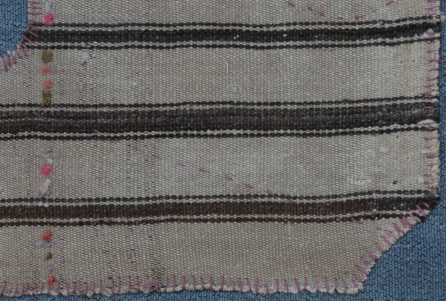 3x4 Handmade Wool Tapestry Rug, Striped Textile Wall Hanging, Rustic Fiber Art Decor