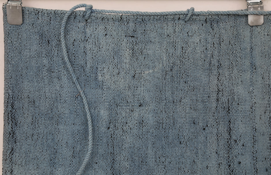 3x4 Handmade Hemp Tapestry Rug, Blue Minimalist Textile Wall Hanging, Fiber Art Decor
