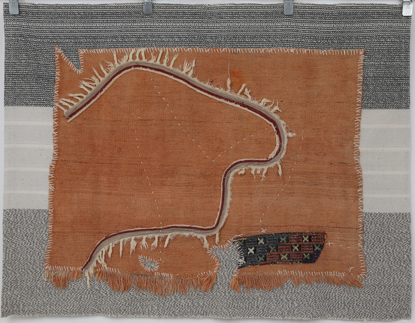 3x4 Handmade Wool Tapestry Rug, Orange Abstract Textile Wall Hanging, Boho Fiber Art Decor