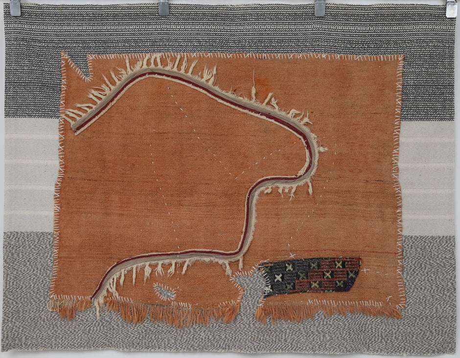 3x4 Handmade Wool Tapestry Rug, Orange Abstract Textile Wall Hanging, Boho Fiber Art Decor