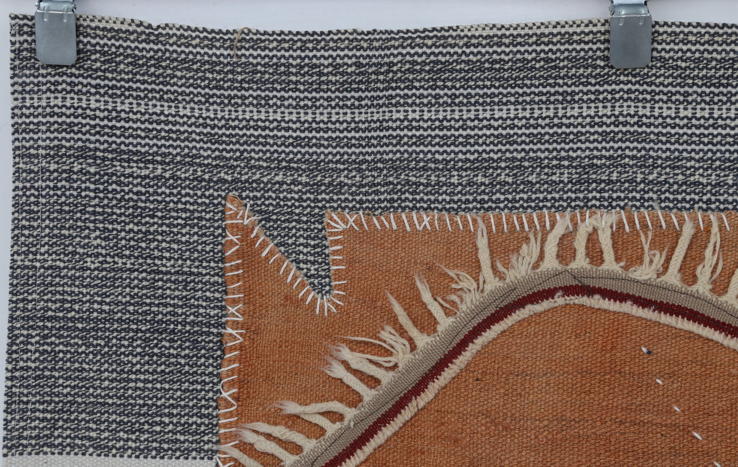 3x4 Handmade Wool Tapestry Rug, Orange Abstract Textile Wall Hanging, Boho Fiber Art Decor