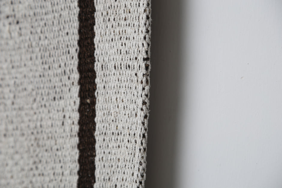 2'2 x 7'10 Vintage Turkish Hemp Runner Rug, White Black Striped Long Hallway Rug