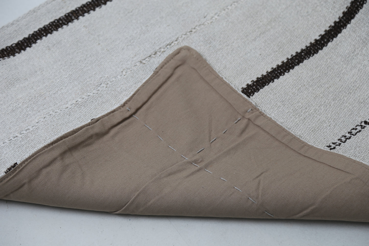 2'2 x 7'10 Vintage Turkish Hemp Runner Rug, White Black Striped Long Hallway Rug