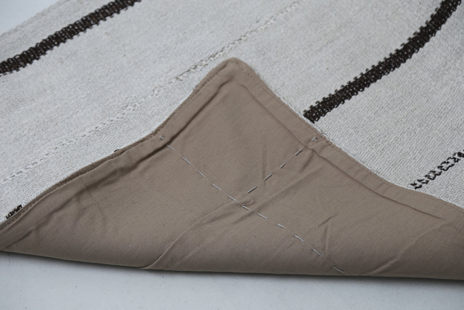 2'2 x 7'10 Vintage Turkish Hemp Runner Rug, White Black Striped Long Hallway Rug