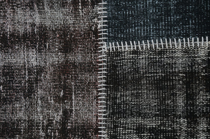 3'11 x 6'2 Vintage Turkish Patchwork Rug, Black Brown Wool Cotton Area Rug