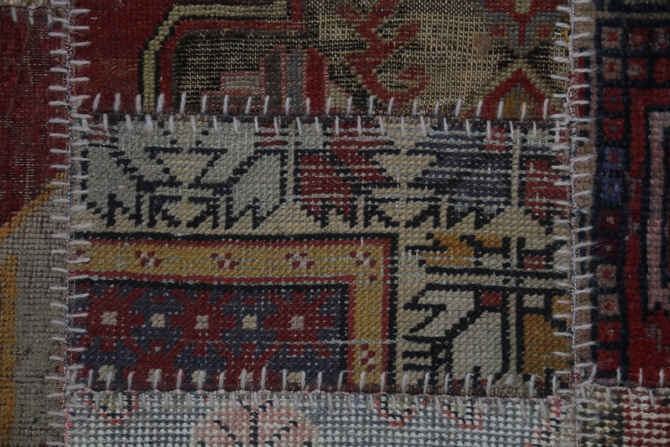 5'7 x 8'4 Vintage Turkish Patchwork Rug, Multicolor Anatolian Wool Cotton Area Rug