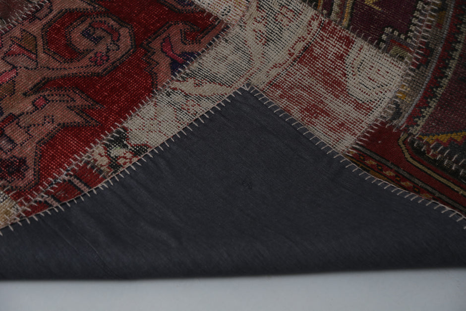 5'7 x 8'4 Vintage Turkish Patchwork Rug, Multicolor Anatolian Wool Cotton Area Rug