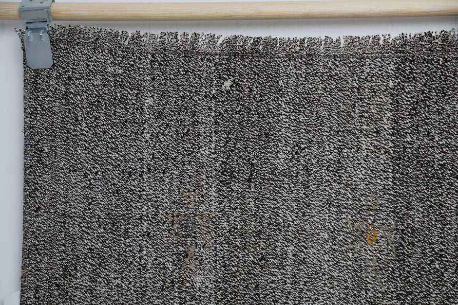 Vintage Turkish Flatweave Rug 5'0 x 5'11 Black White Minimalist Handmade Area Rug