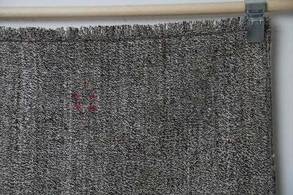 Vintage Turkish Flatweave Rug 5'0 x 5'11 Black White Minimalist Handmade Area Rug