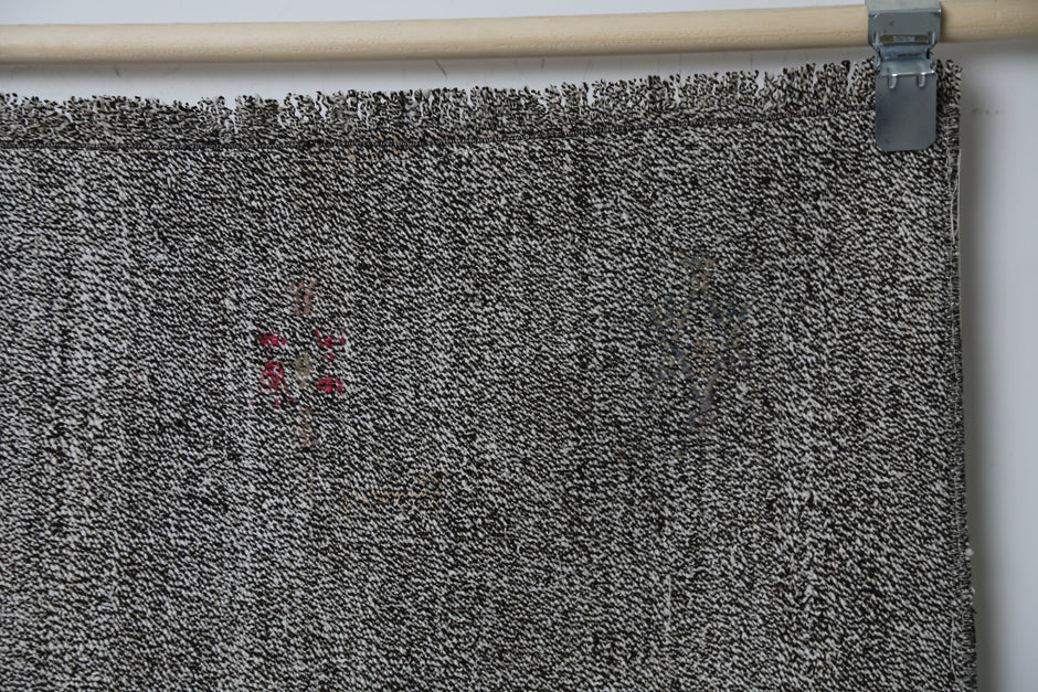 Vintage Turkish Flatweave Rug 5'0 x 5'11 Black White Minimalist Handmade Area Rug