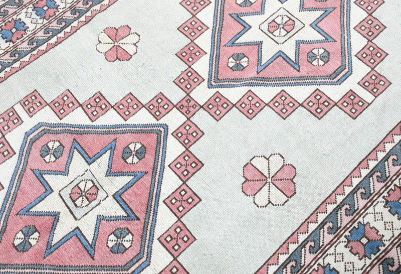 5x8 Vintage Turkish Rug, Multicolor Geometric Wool Cotton Area Rug