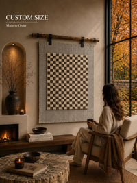 Custom Size Checkerboard Wall Hanging, Woven Wool Textile Art, Modern Fiber Wall Decor, Made to Order