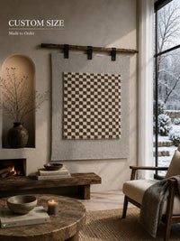 Custom Size Checkerboard Wall Hanging, Woven Wool Textile Art, Modern Fiber Wall Decor, Made to Order