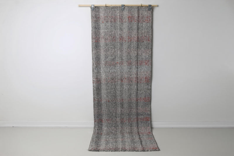 Vintage Turkish Kilim Runner Rug, Handmade Anatolian Flatweave, Black White Boho Corridor (2'9" x 7'6")