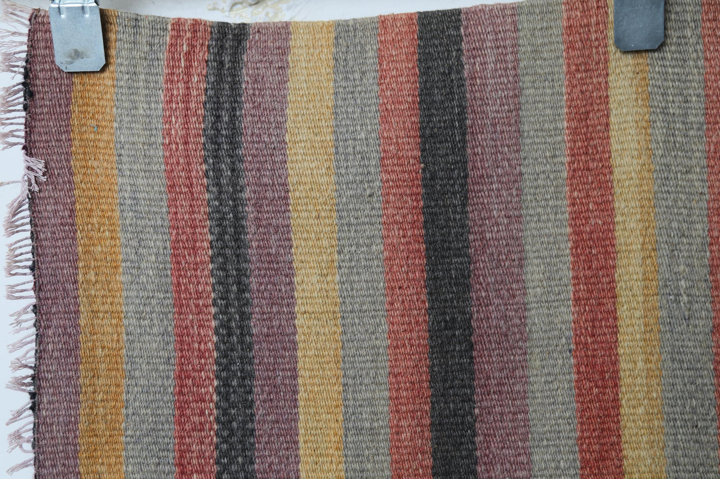 Vintage Turkish Kilim Rug, Handmade Wool Striped Boho Accent Rug