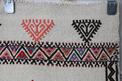 Geometric tribal design, alt angle, beige kilim rug