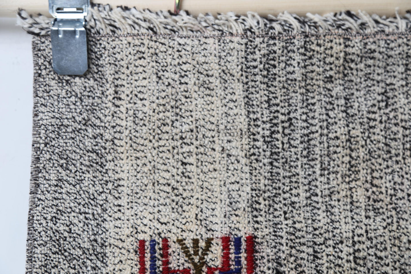 Vintage Turkish Kilim Runner Rug, Beige Black Wool Flatweave Hallway Carpet