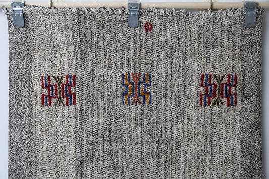 Vintage Turkish Kilim Runner Rug, Beige Black Wool Flatweave Hallway Carpet