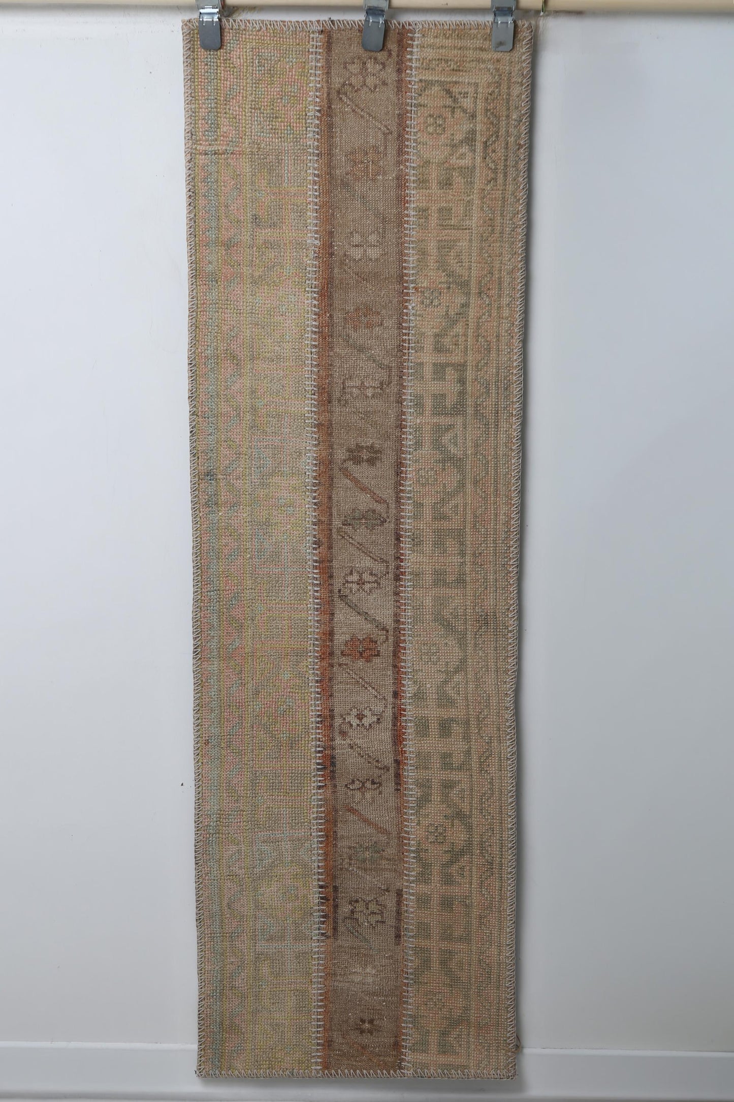 Vintage Patchwork Runner Rug, Handmade Anatolian Wool, Boho Hallway, Rustic Kitchen (1'8" x 5'8")