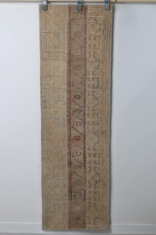 Vintage Patchwork Runner Rug, Handmade Anatolian Wool, Boho Hallway, Rustic Kitchen (1'8" x 5'8")
