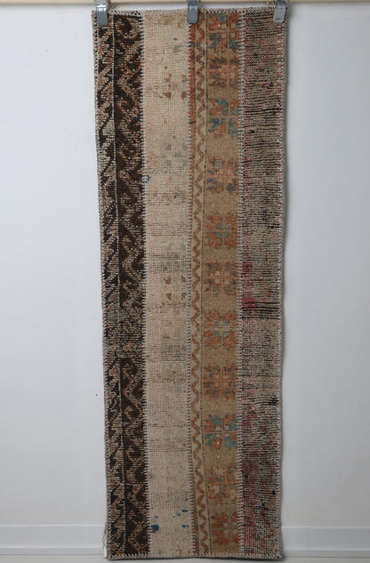 Vintage Turkish Patchwork Runner Rug, Handmade Anatolian Wool Boho Hallway Carpet