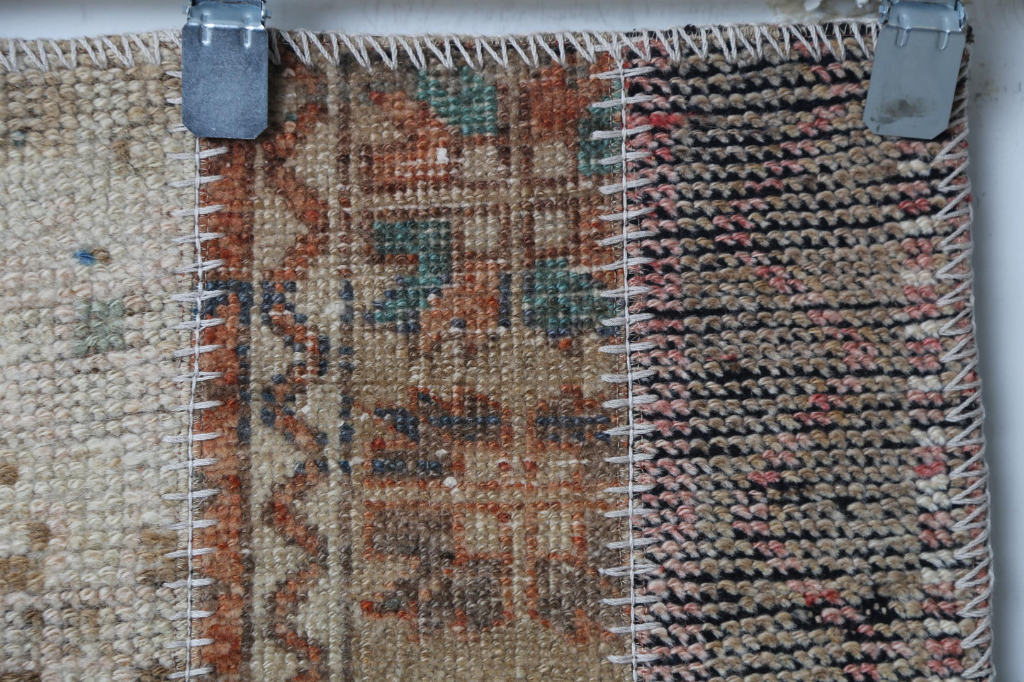 Vintage Turkish Patchwork Runner Rug, Handmade Anatolian Wool Boho Hallway Carpet
