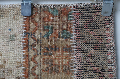 Vintage Turkish Patchwork Runner Rug, Handmade Anatolian Wool Boho Hallway Carpet