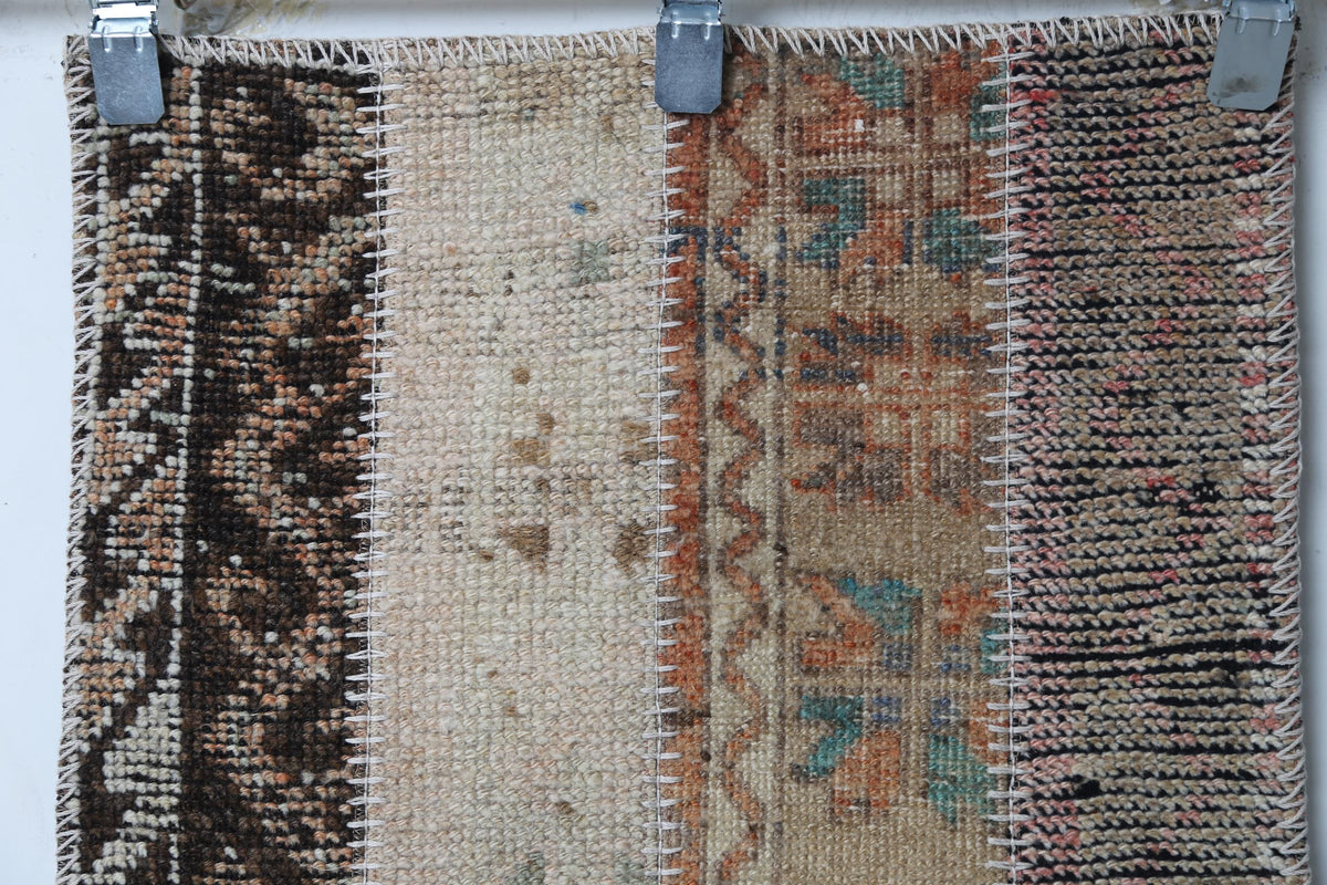 Vintage Turkish Patchwork Runner Rug, Handmade Anatolian Wool Boho Hallway Carpet