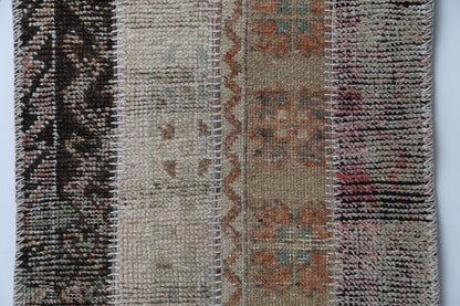 Vintage Turkish Patchwork Runner Rug, Handmade Anatolian Wool Boho Hallway Carpet