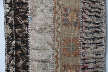 Vintage Turkish Patchwork Runner Rug, Handmade Anatolian Wool Boho Hallway Carpet