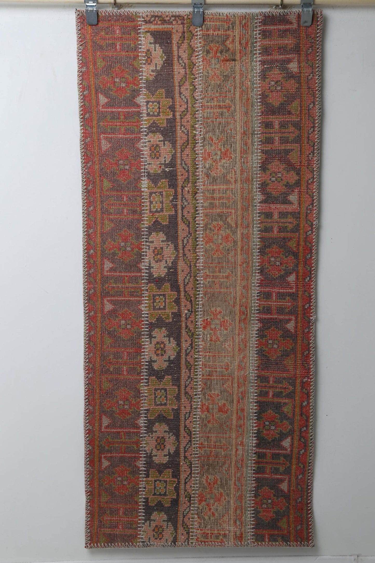 Vintage Turkish Patchwork Runner Rug, Handmade Anatolian Wool, Rustic Boho Hallway Kitchen