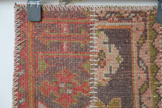 Vintage Turkish Patchwork Runner Rug, Handmade Anatolian Wool, Rustic Boho Hallway Kitchen