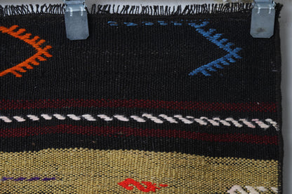 Side view, pattern arrangement, red brown kilim runner