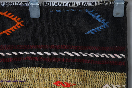 Vintage Turkish Kilim Runner, Handmade Wool Tribal Boho Hallway Rug