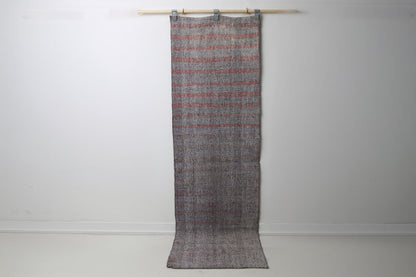 Vintage Turkish Flatweave Runner Rug, neutral striped full view
