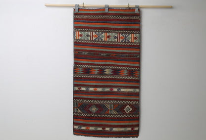 Vintage Turkish Kilim Rug 2'4"x4'8", red brown tribal full view