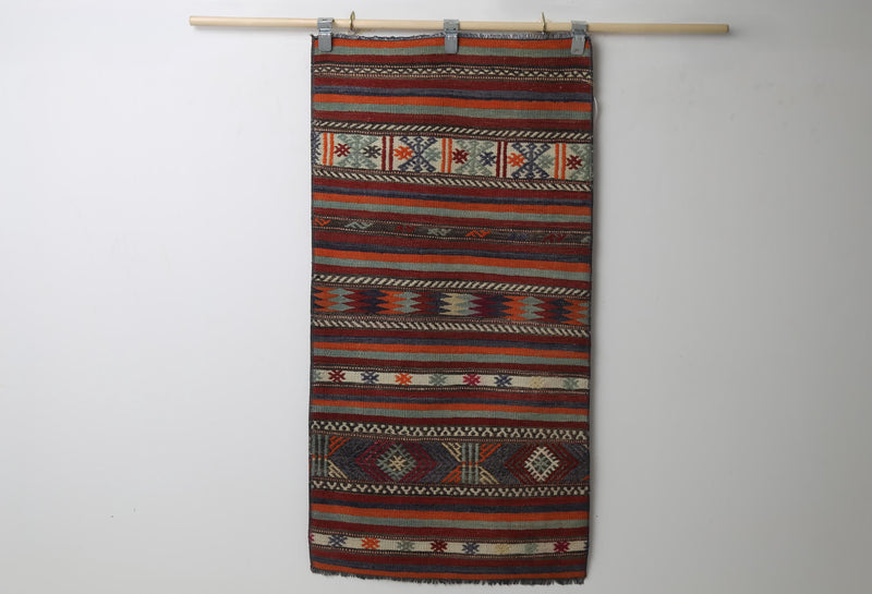 Vintage Turkish Kilim Rug, Handmade Wool Tribal Runner (2'4" x 4'8")
