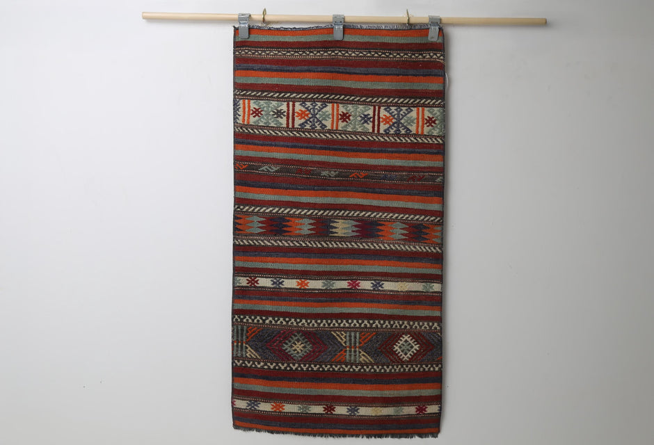 Vintage Turkish Kilim Rug 2'4"x4'8", red brown tribal full view
