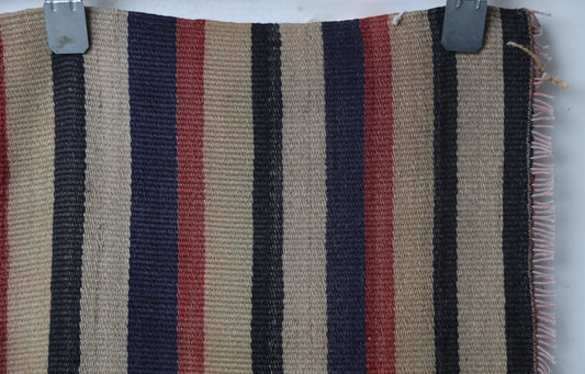 Vintage Striped Wool Kilim Rug, Handmade Anatolian Flatweave, Small Boho Entryway Runner