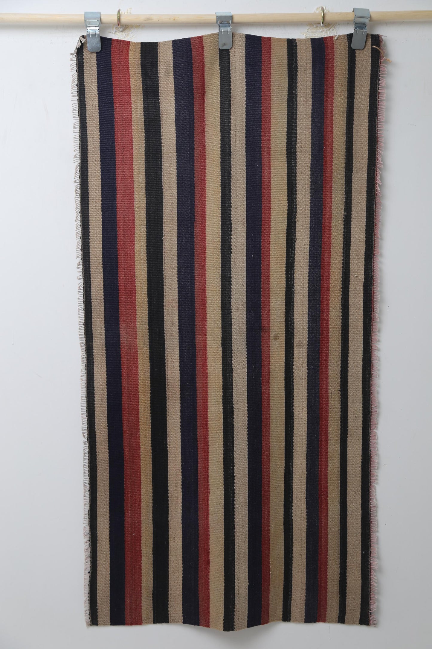 Vintage Striped Wool Kilim Rug, Handmade Anatolian Flatweave, Small Boho Entryway Runner