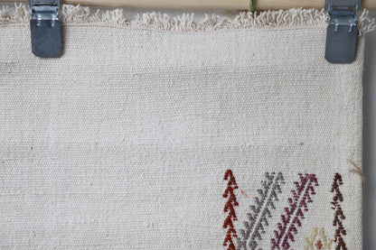 Side perspective, flatweave pattern, red brown kilim runner