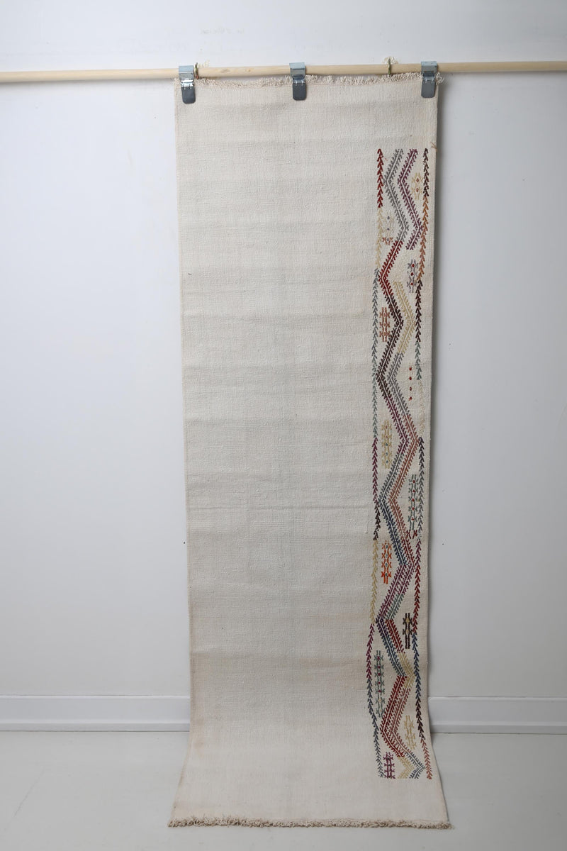 Vintage Turkish Kilim Runner, Handmade Wool Geometric Boho Hallway Rug
