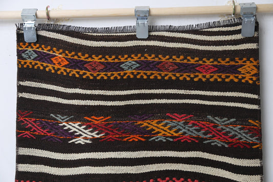 Vintage Turkish Kilim Rug, Handwoven Wool Runner, Striped Boho Tribal Accent (2'0 x 4'7)