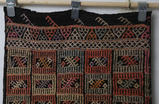 Vintage Turkish Kilim Runner Rug, Handmade Wool Oriental Pattern Hallway Runner